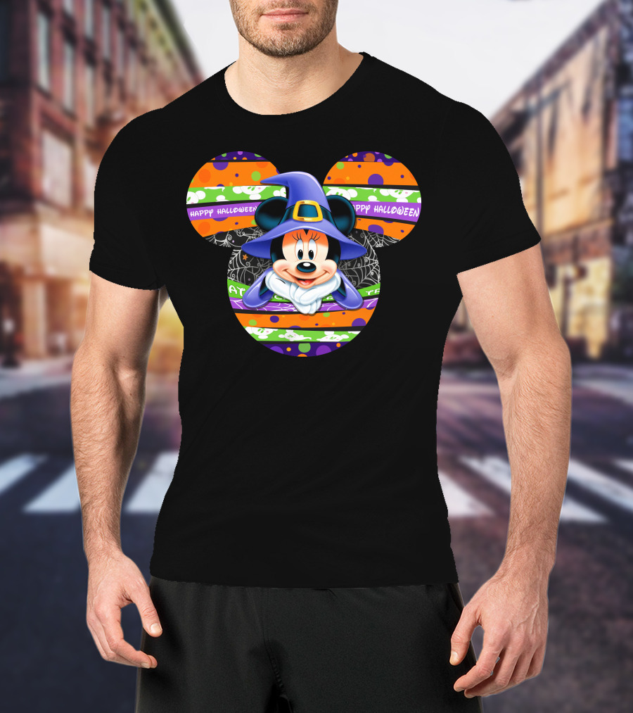 Minnie Mouse Happy Halloween Witch Hat Mickey Head T-Shirt