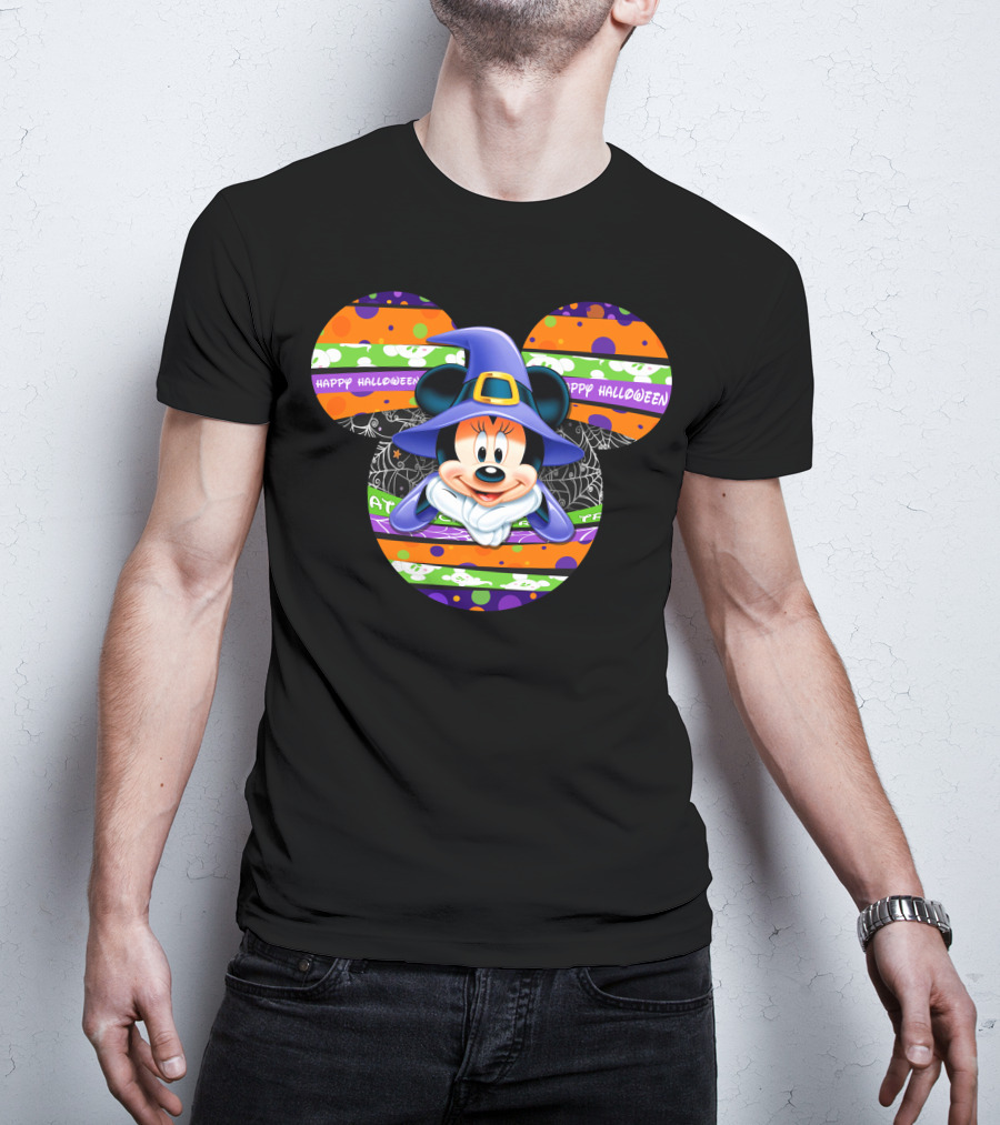 Minnie Mouse Happy Halloween Witch Hat Mickey Head T-Shirt