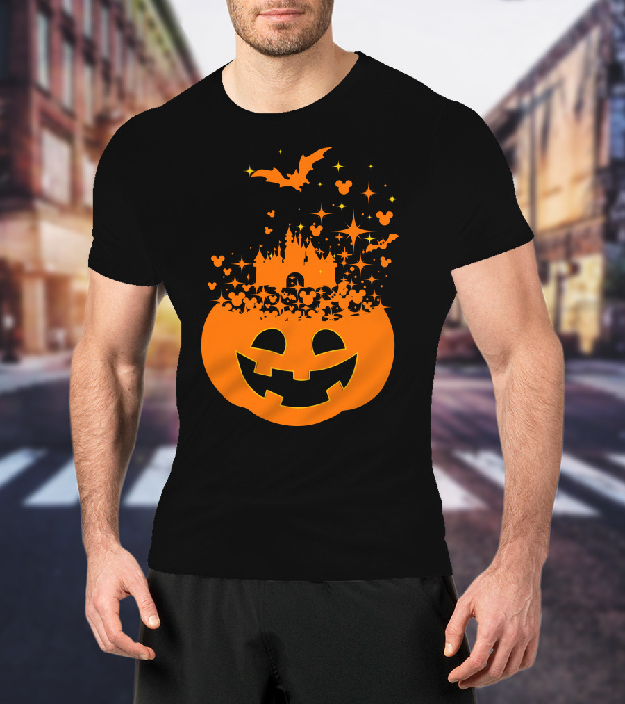 Halloween 74 Magic Pumpkin Castle And Mickey Bat Nightfall T-Shirt