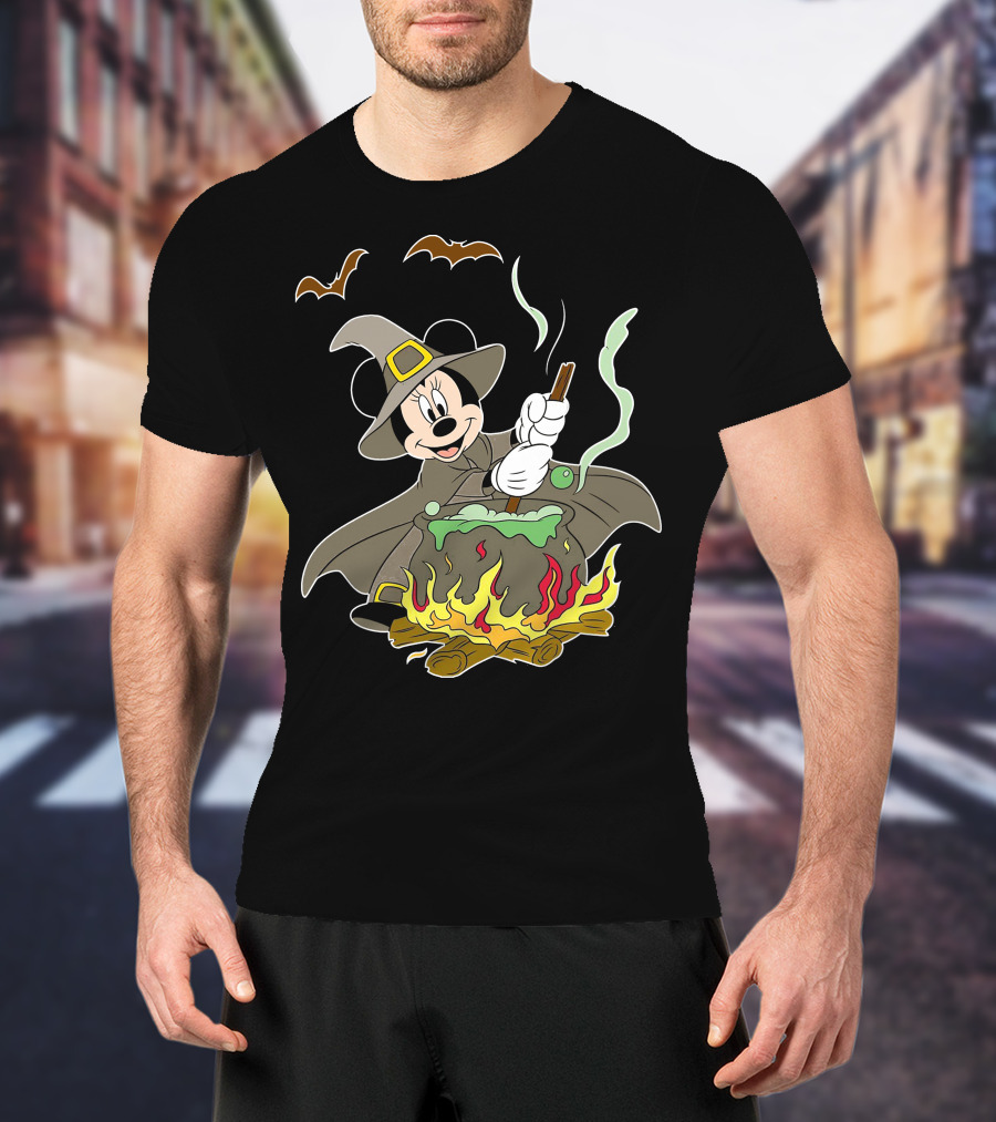 Halloween 92 Minnie Mouse Witch Cauldron And Bats T-Shirt
