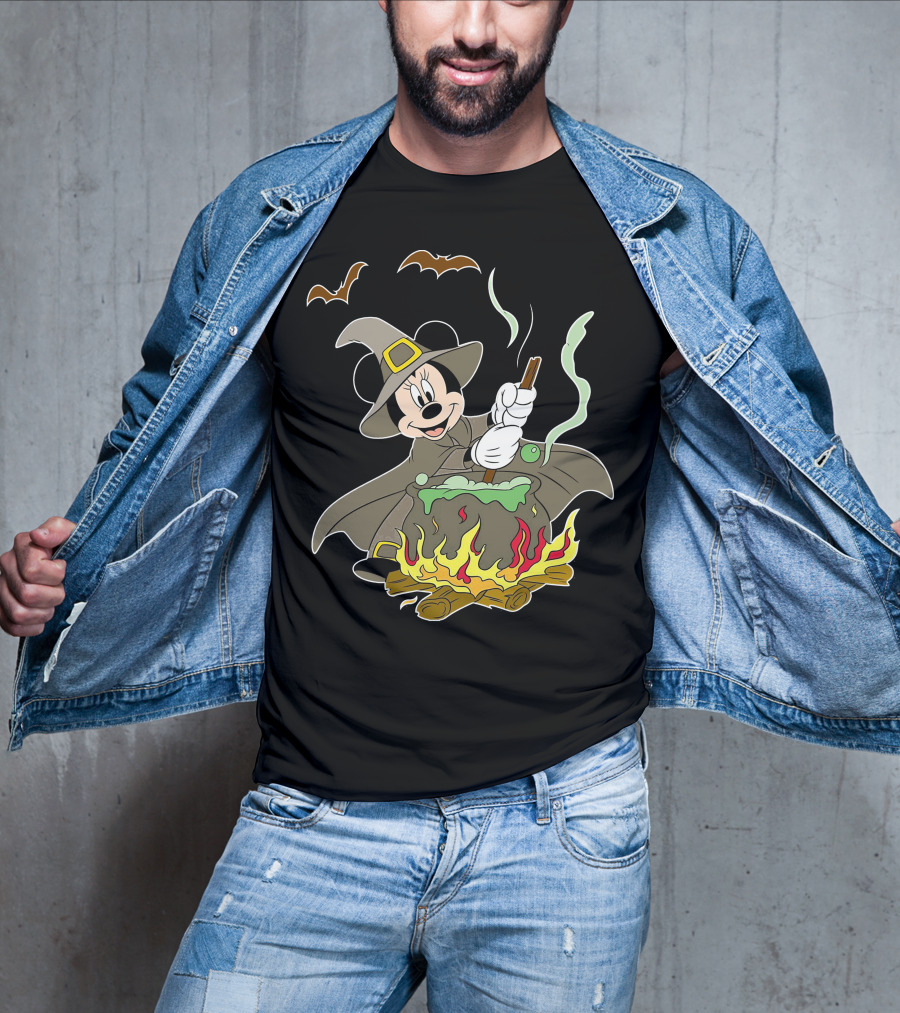 Halloween 92 Minnie Mouse Witch Cauldron And Bats T-Shirt