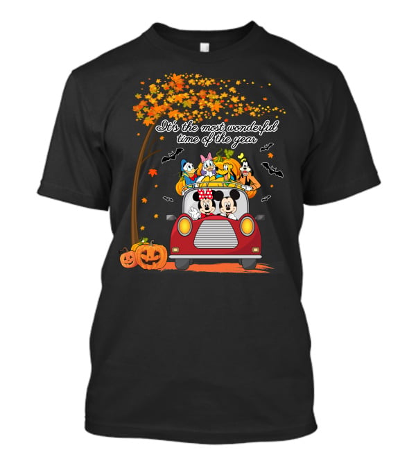 It's The Most Wonderful Time Of The Year Disney Halloween Mickey And Friends Driving With Pumpkins T-Shirt