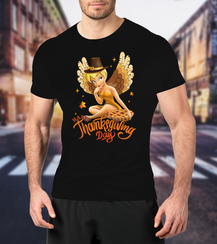 Thanksgiving Day Tinkerbell With Pie And Pilgrim Hat T-Shirt