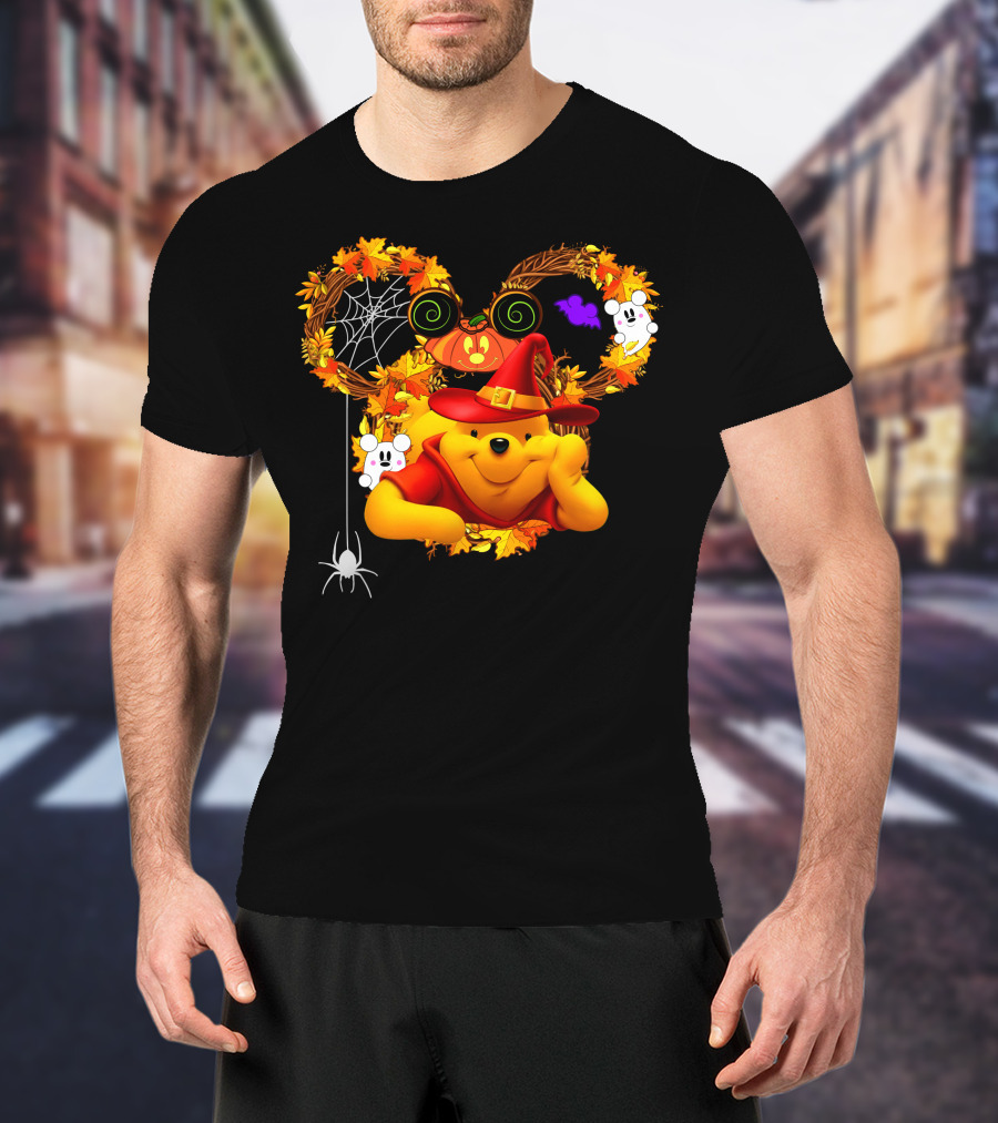 Pooh Halloween Witch Pumpkin Spider Ghosts Autumn Leaves T-Shirt