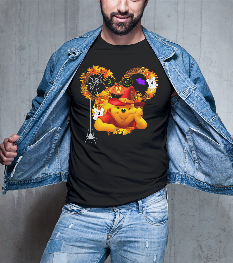 Pooh Halloween Witch Pumpkin Spider Ghosts Autumn Leaves T-Shirt