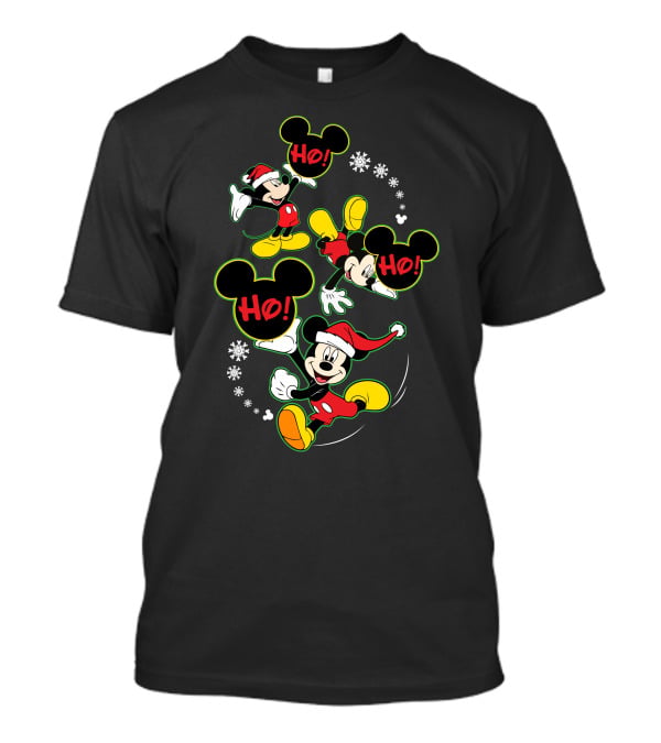 Merry Christmas 112 Mickey Mouse Ho Ho Santa Hat Snowflakes T-Shirt