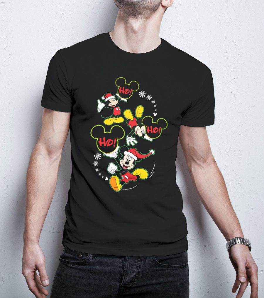 Merry Christmas 112 Mickey Mouse Ho Ho Santa Hat Snowflakes T-Shirt