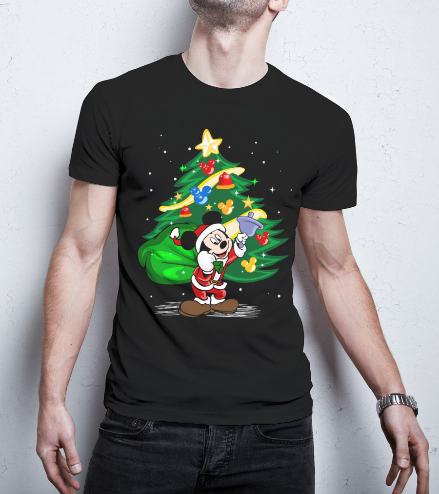 Mickey Mouse Santa With Christmas Tree And Ornaments T-Shirt