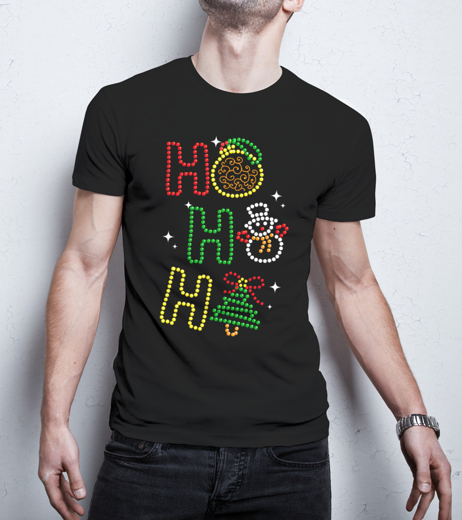 Ho Ho Ho Merry Christmas 56 Santa Snowman Tree T-Shirt