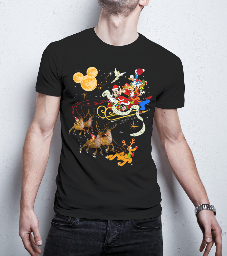 Mickey And Friends Christmas Sleigh Ride With Santa And Reindeer T-Shirt
