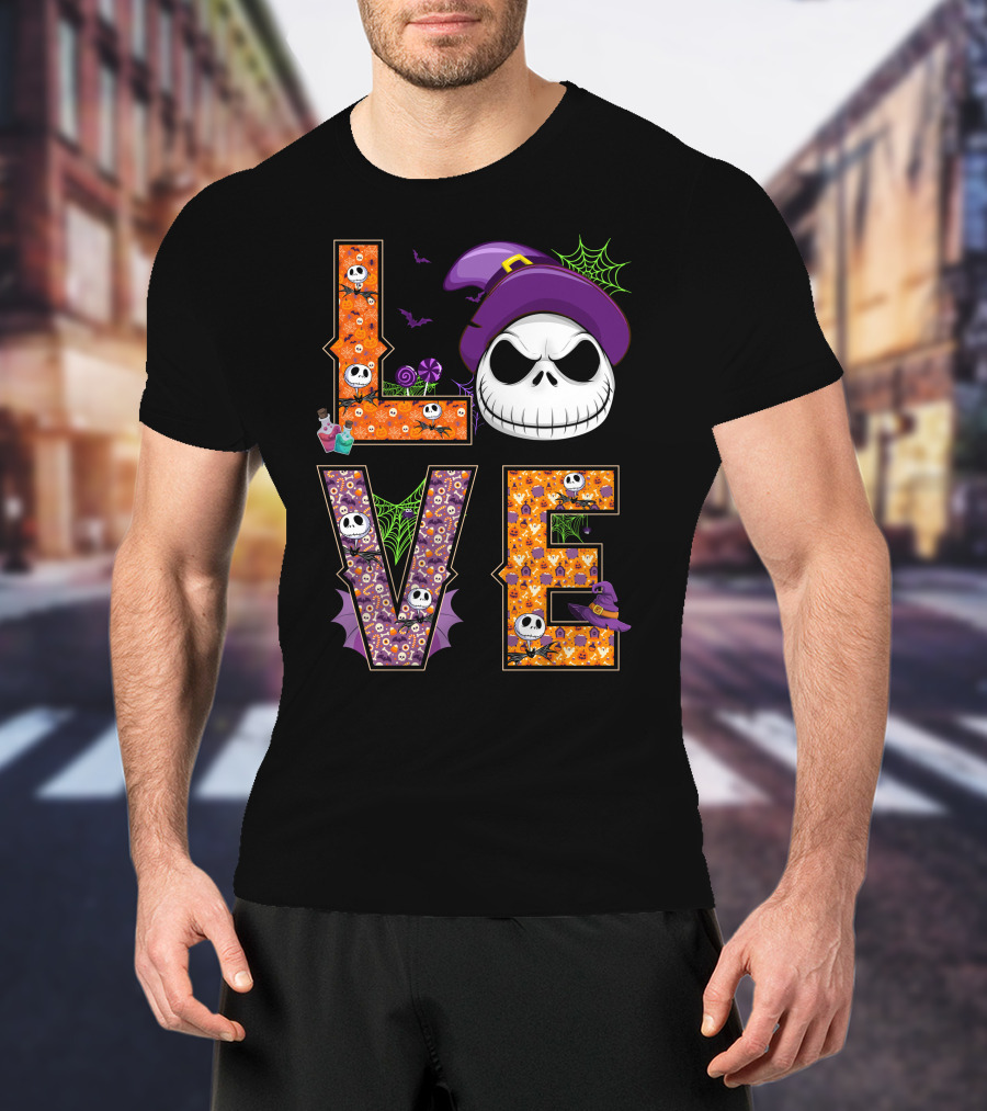 Jack Skellington Love Halloween Potion Hat Spider Webs T-Shirt