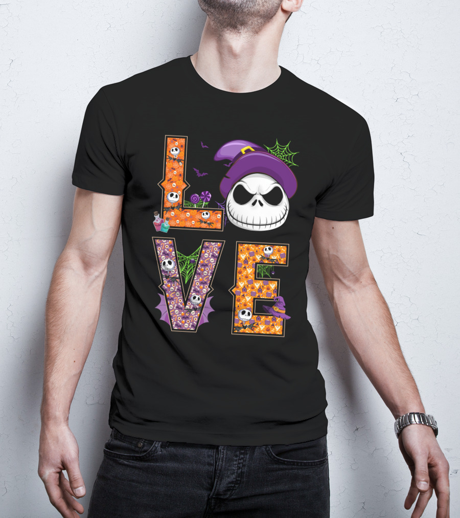 Jack Skellington Love Halloween Potion Hat Spider Webs T-Shirt