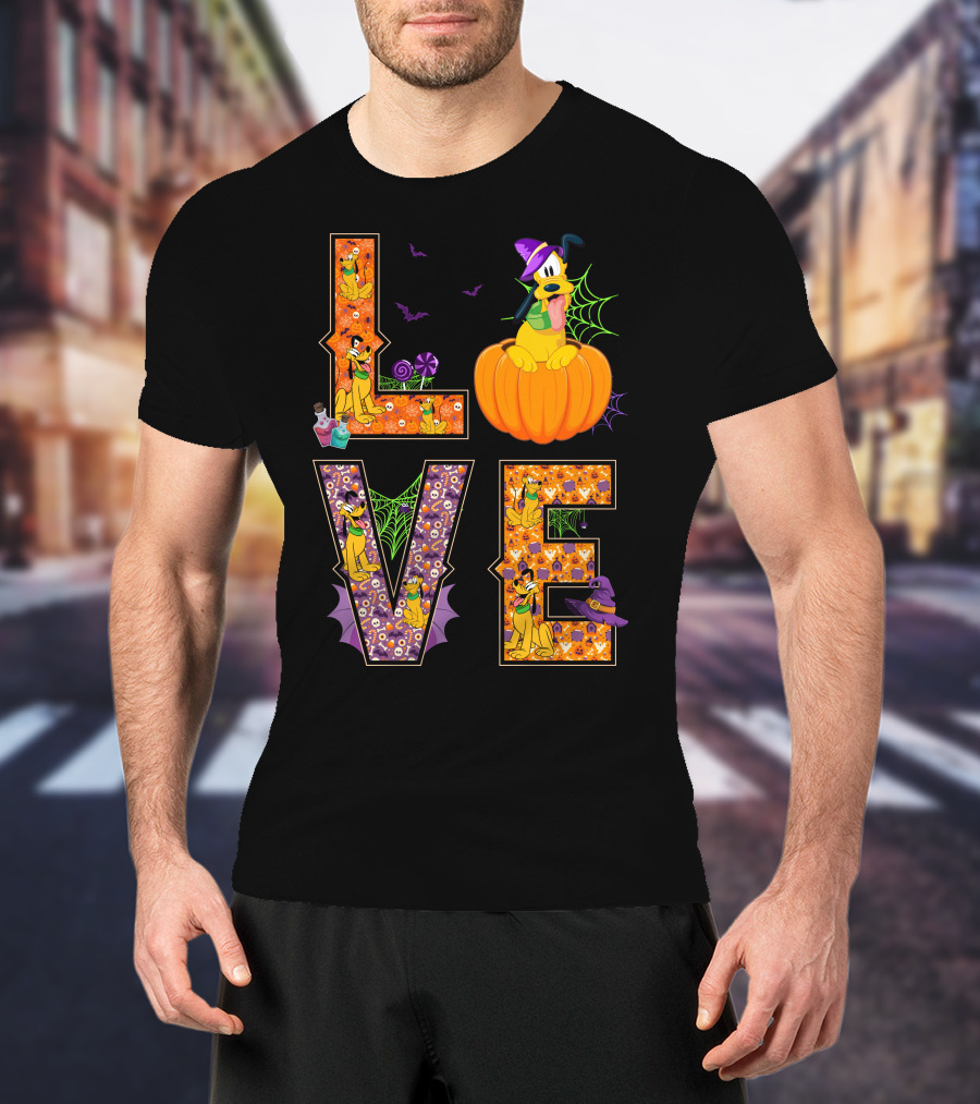 Love Halloween Pluto Pumpkin Hat Spiders Bats T-Shirt