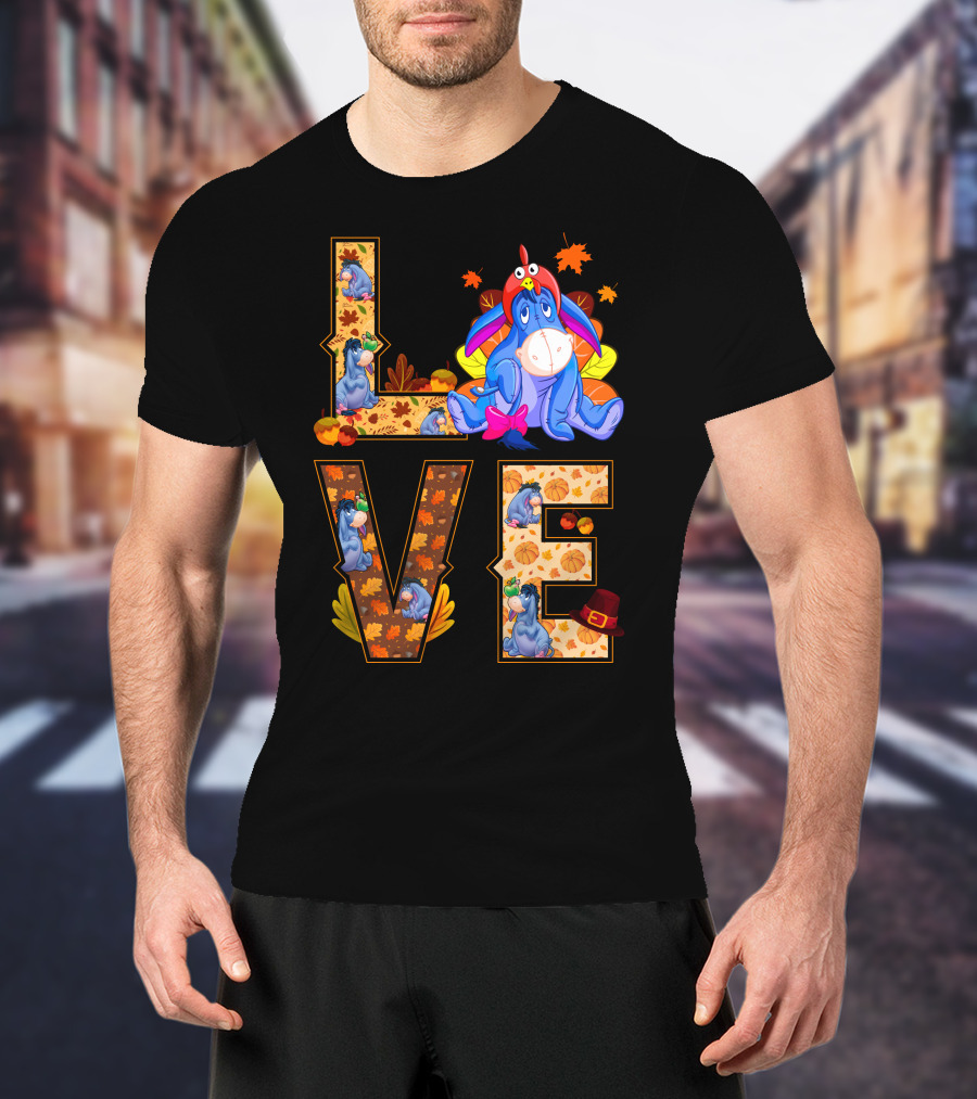 Eeyore Love Fall Leaves Pumpkins Thanksgiving T-Shirt