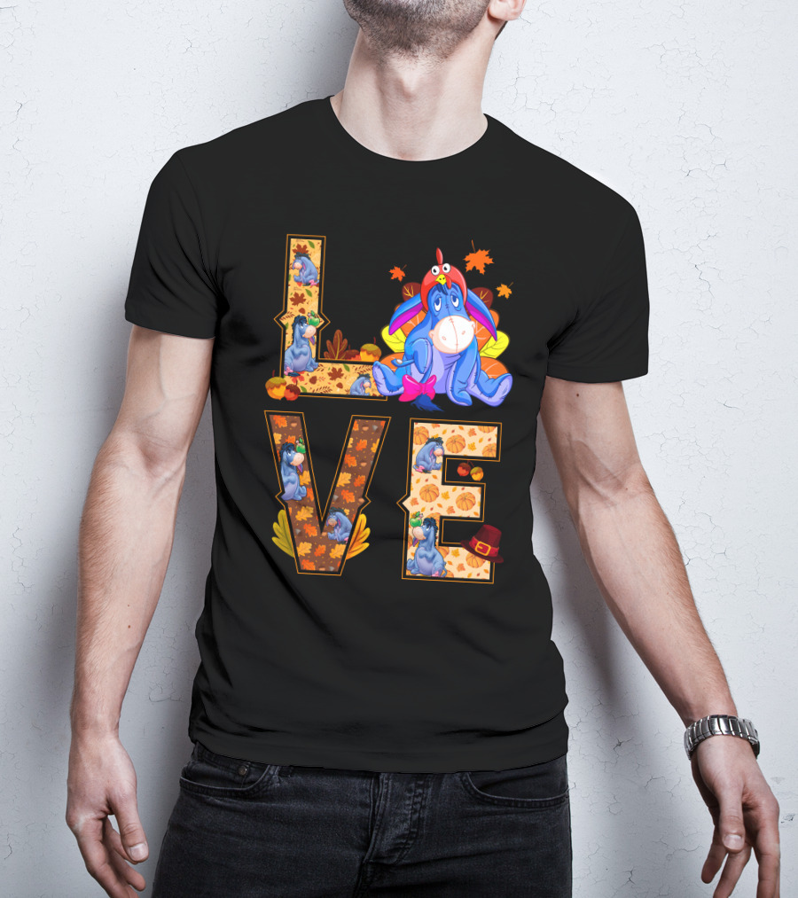 Eeyore Love Fall Leaves Pumpkins Thanksgiving T-Shirt