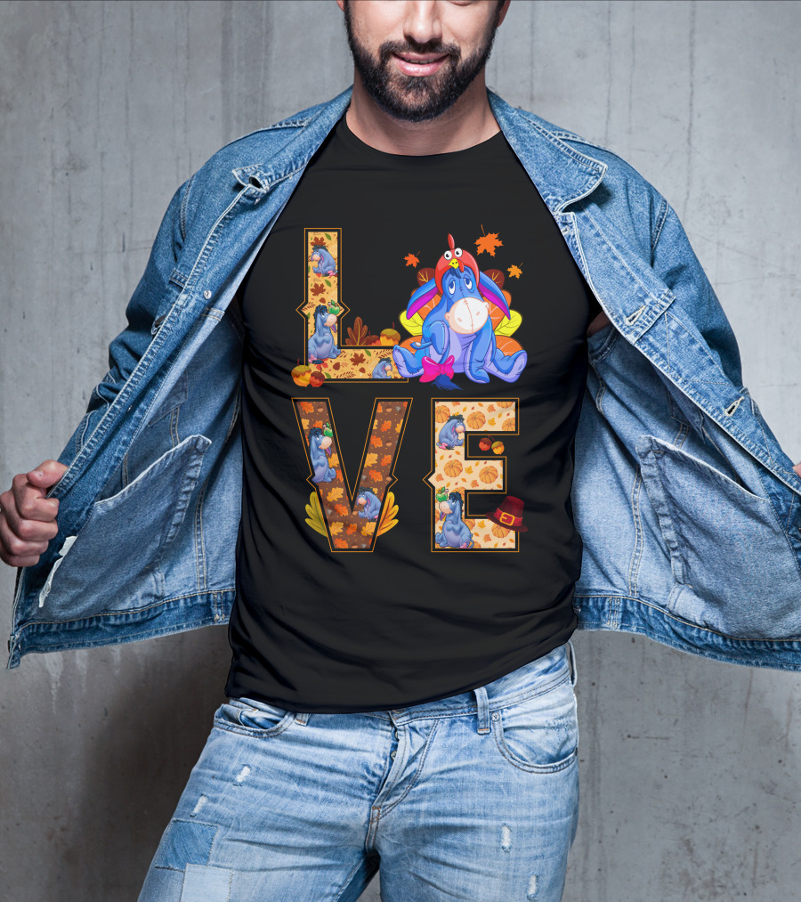 Eeyore Love Fall Leaves Pumpkins Thanksgiving T-Shirt