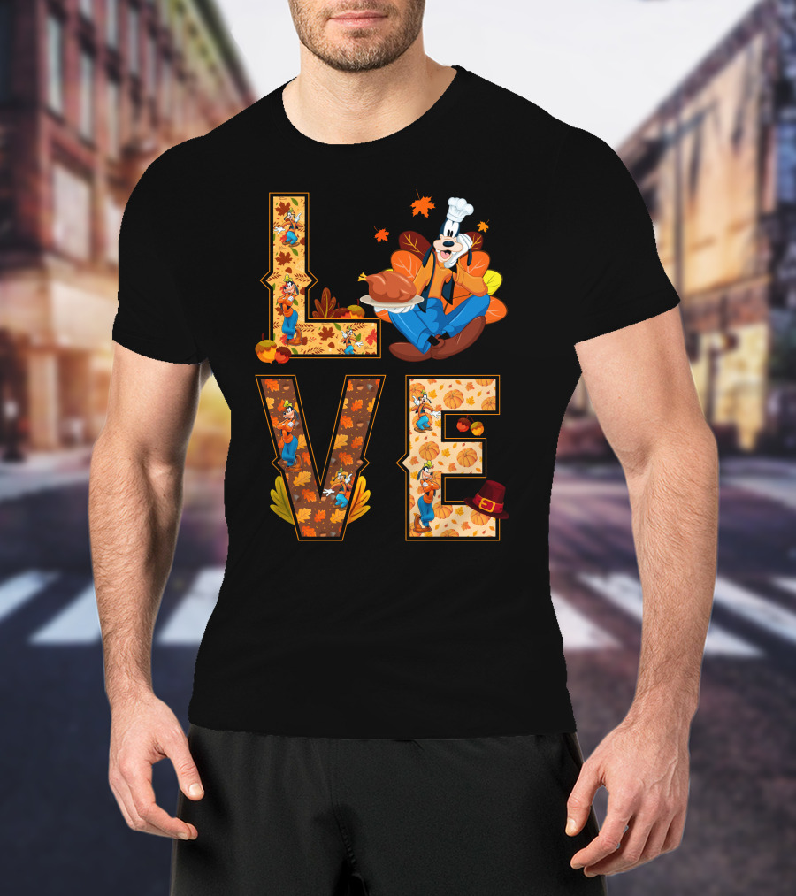 Goofy Love Fall Thanksgiving Leaves Turkey Chef Hat T-Shirt