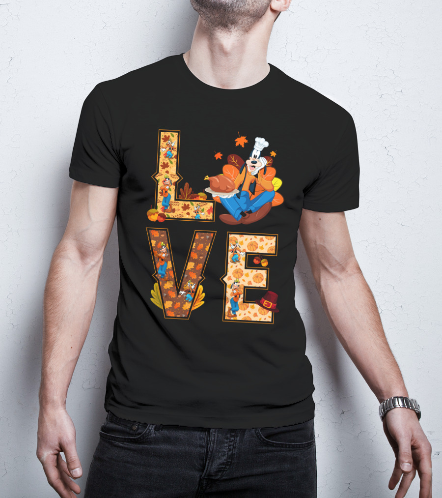 Goofy Love Fall Thanksgiving Leaves Turkey Chef Hat T-Shirt