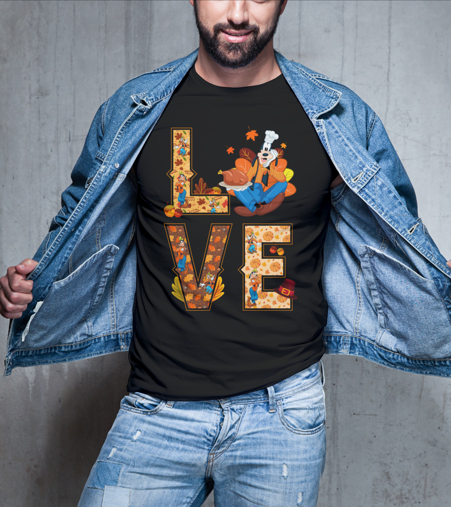 Goofy Love Fall Thanksgiving Leaves Turkey Chef Hat T-Shirt