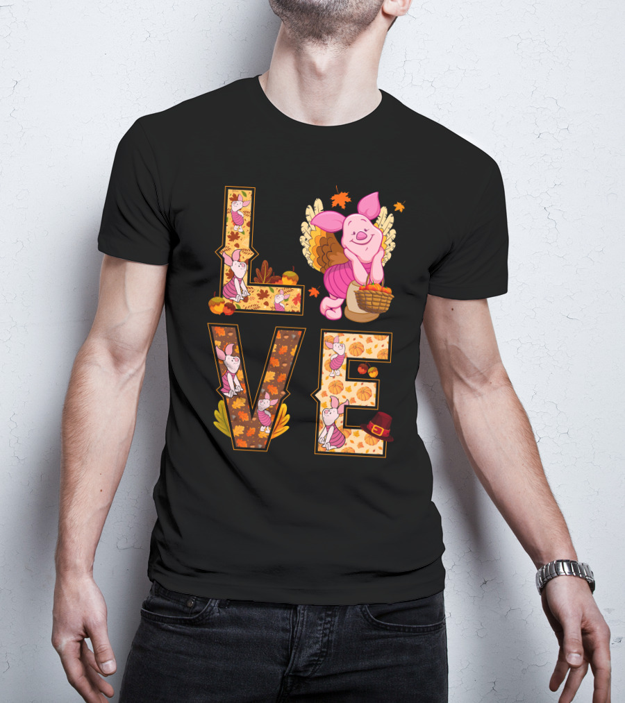 Piglet Love Autumn Harvest Thanksgiving Pumpkin Leaves T-Shirt