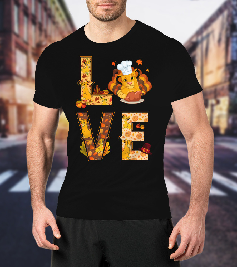 Love Simba Thanksgiving Chef Lion Leaf Pumpkin Hat T-Shirt