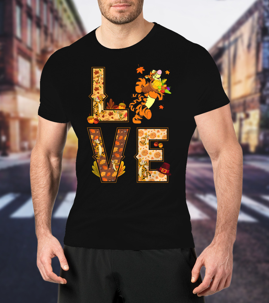 Love Tigger Thanksgiving Autumn Leaves T-Shirt