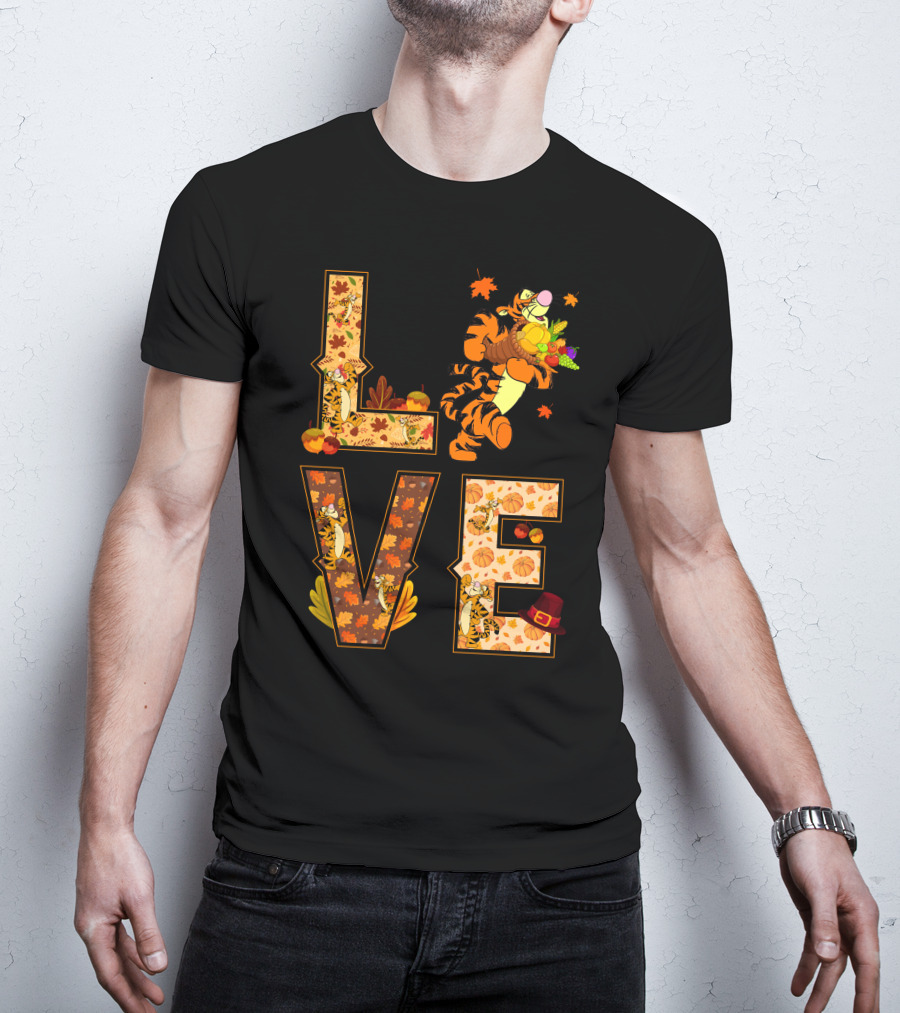 Love Tigger Thanksgiving Autumn Leaves T-Shirt
