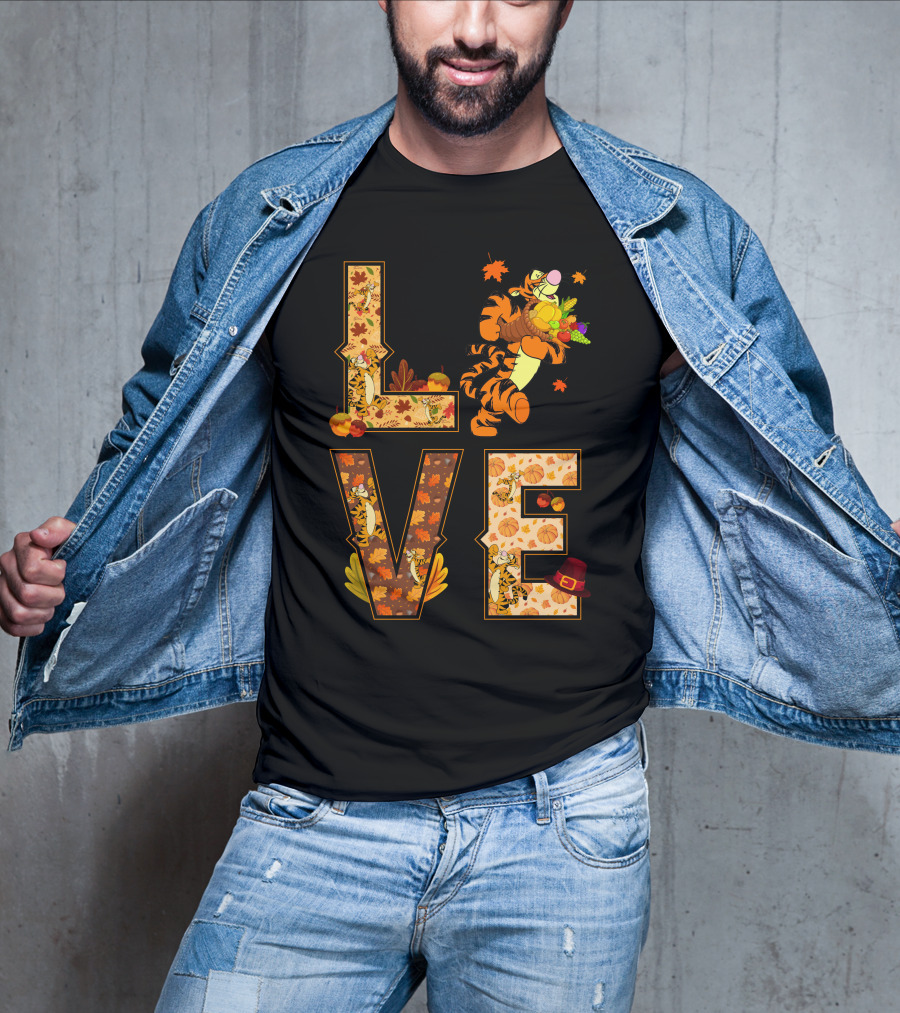 Love Tigger Thanksgiving Autumn Leaves T-Shirt