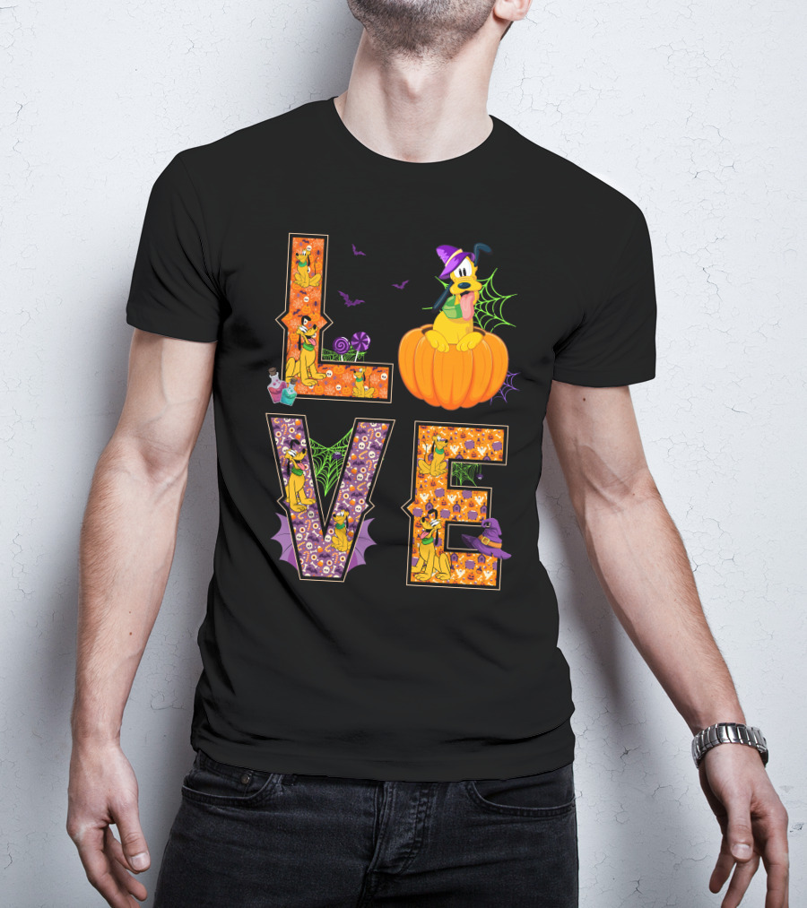 Love Pluto Halloween Pumpkin Bats Spider Webs T-Shirt