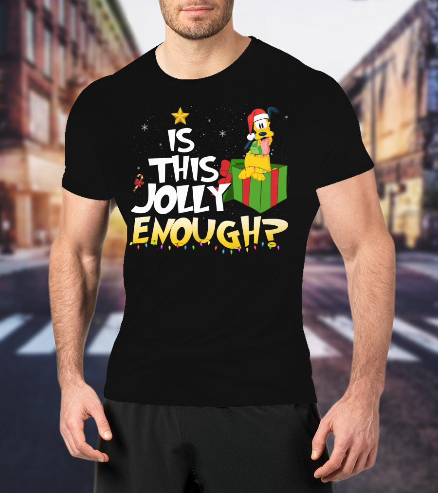 Is This Jolly Enough Pluto Christmas Star Santa Hat Present Lights T-Shirt