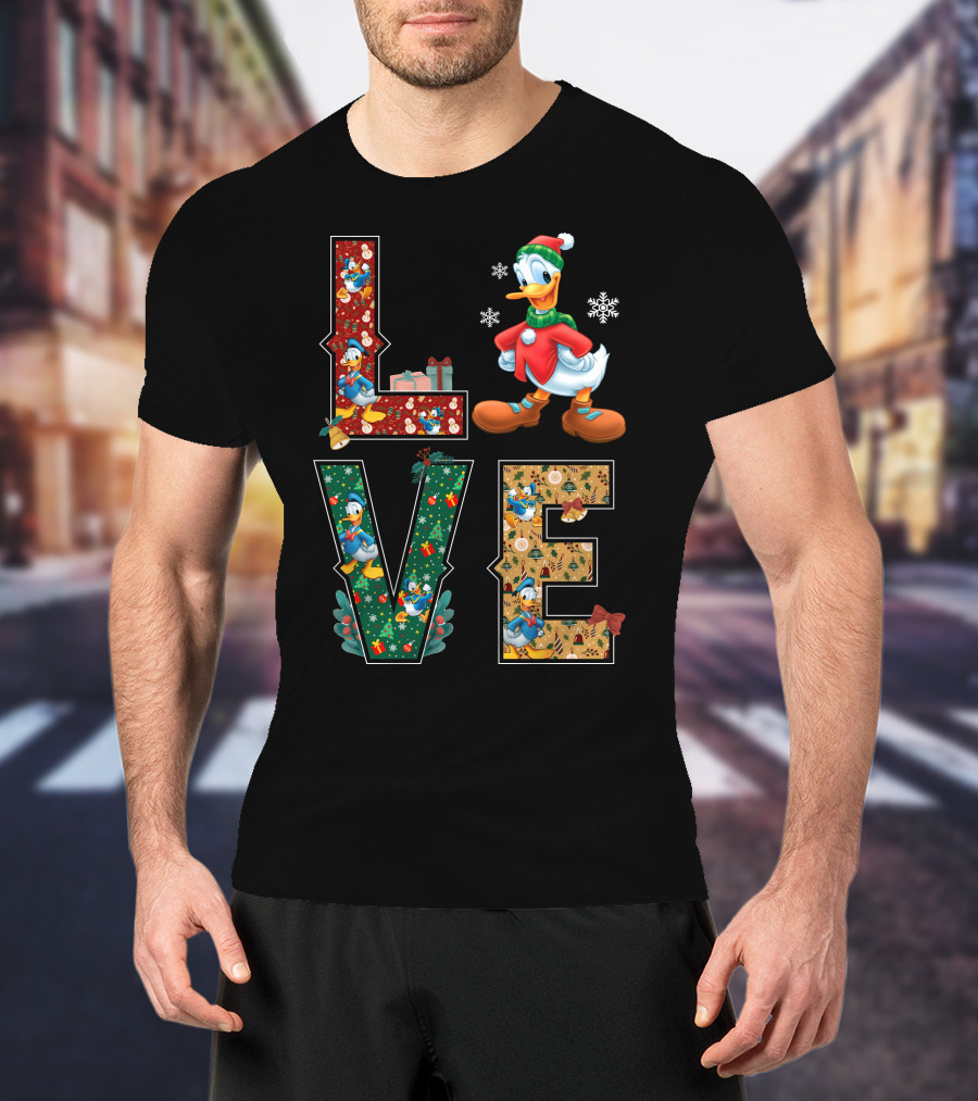 Donald Duck Christmas Love Snowflakes Present Bow Holiday T-Shirt