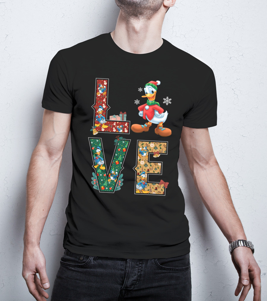 Donald Duck Christmas Love Snowflakes Present Bow Holiday T-Shirt