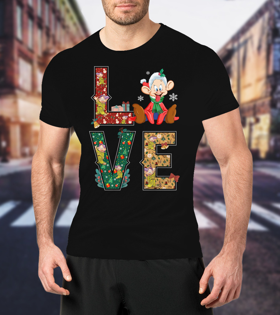 Dopey Love Christmas Snowflakes Presents Garland Bow Holiday T-Shirt