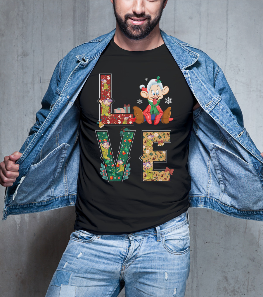 Dopey Love Christmas Snowflakes Presents Garland Bow Holiday T-Shirt