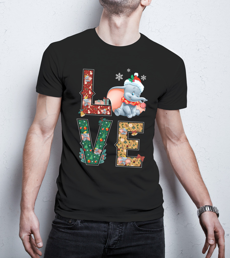 Love Dumbo Christmas Holiday Snowflakes Santa Hat Candy Cane T-Shirt