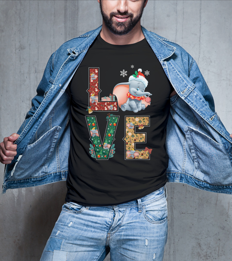 Love Dumbo Christmas Holiday Snowflakes Santa Hat Candy Cane T-Shirt