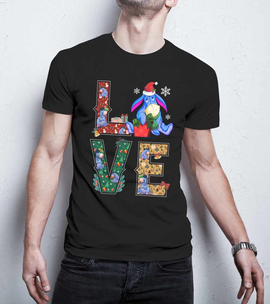 Eeyore Christmas Love Santa Hat Snowflakes T-Shirt