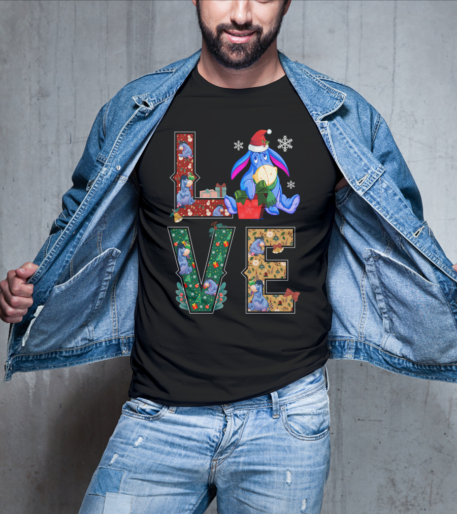 Eeyore Christmas Love Santa Hat Snowflakes T-Shirt