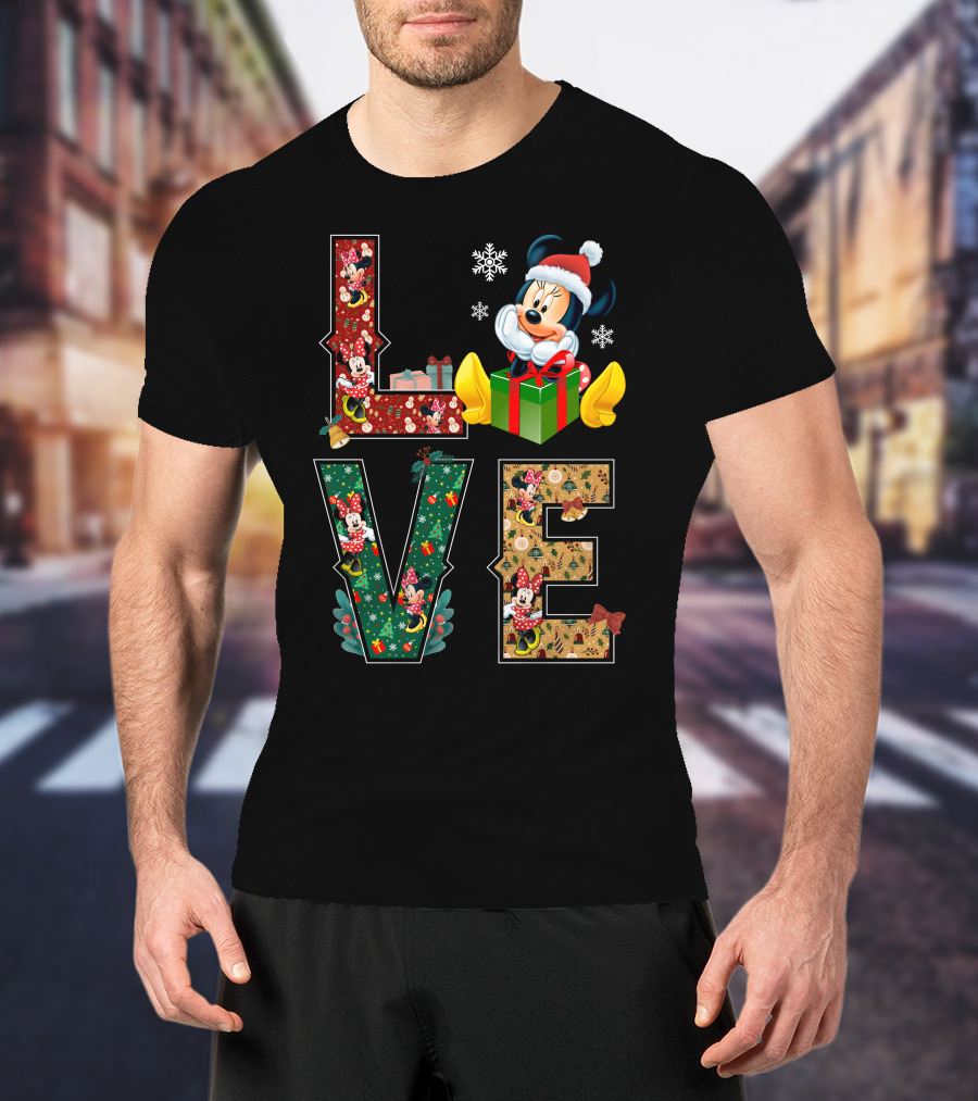 Minnie Christmas Love Santa Hat Holiday Gifts Snowflakes T-Shirt