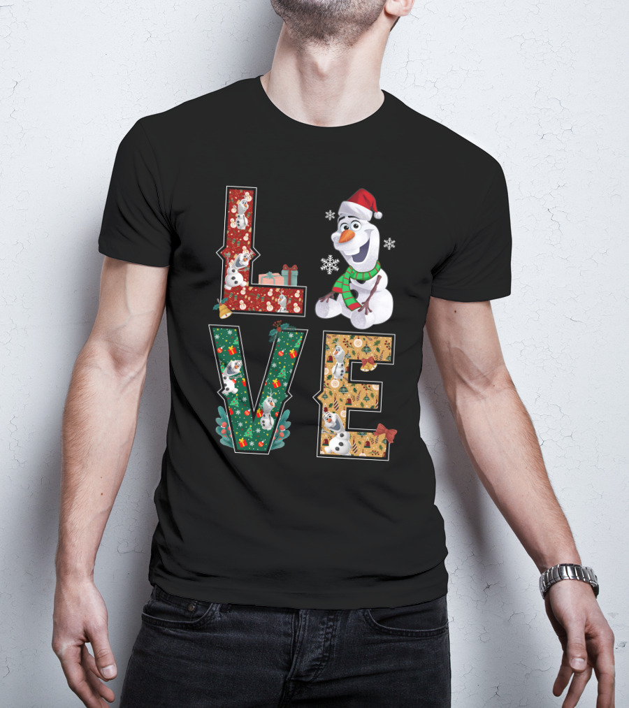 Love Olaf Christmas Snowman Santa Hat Scarf Snowflake Gifts T-Shirt