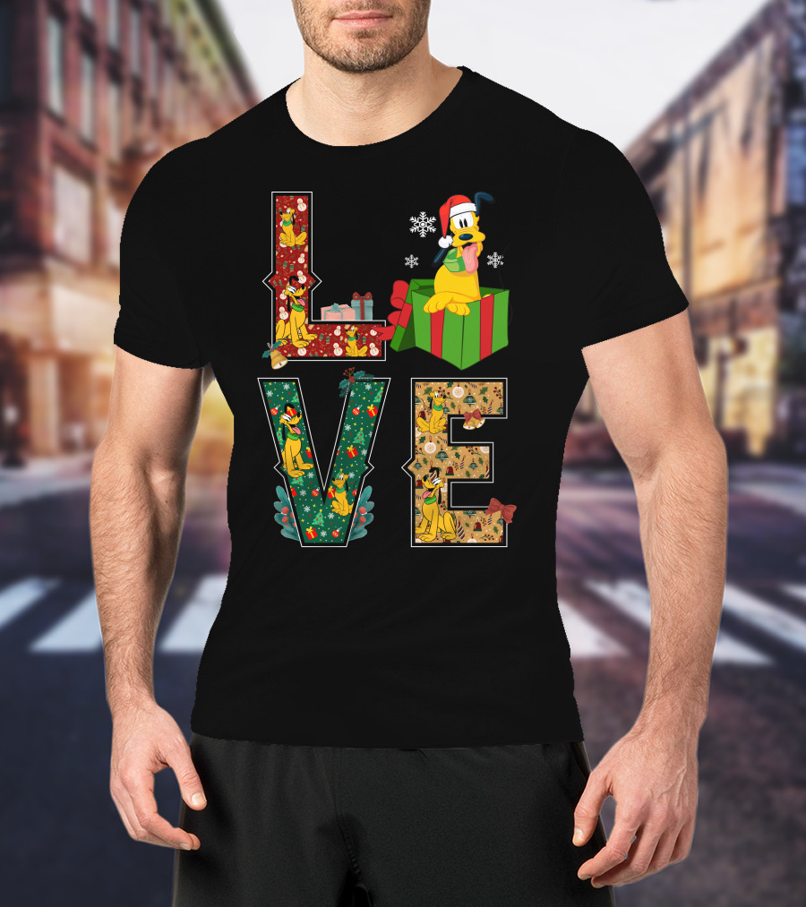 Love Pluto Christmas Holiday Cartoon Dog Festive Theme T-Shirt