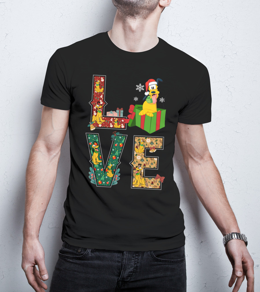 Love Pluto Christmas Holiday Cartoon Dog Festive Theme T-Shirt