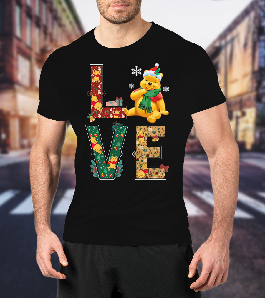 Winnie The Pooh Christmas Love Snowflakes Gifts Merry Holiday T-Shirt
