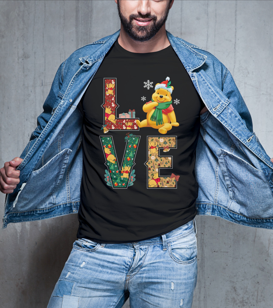 Winnie The Pooh Christmas Love Snowflakes Gifts Merry Holiday T-Shirt