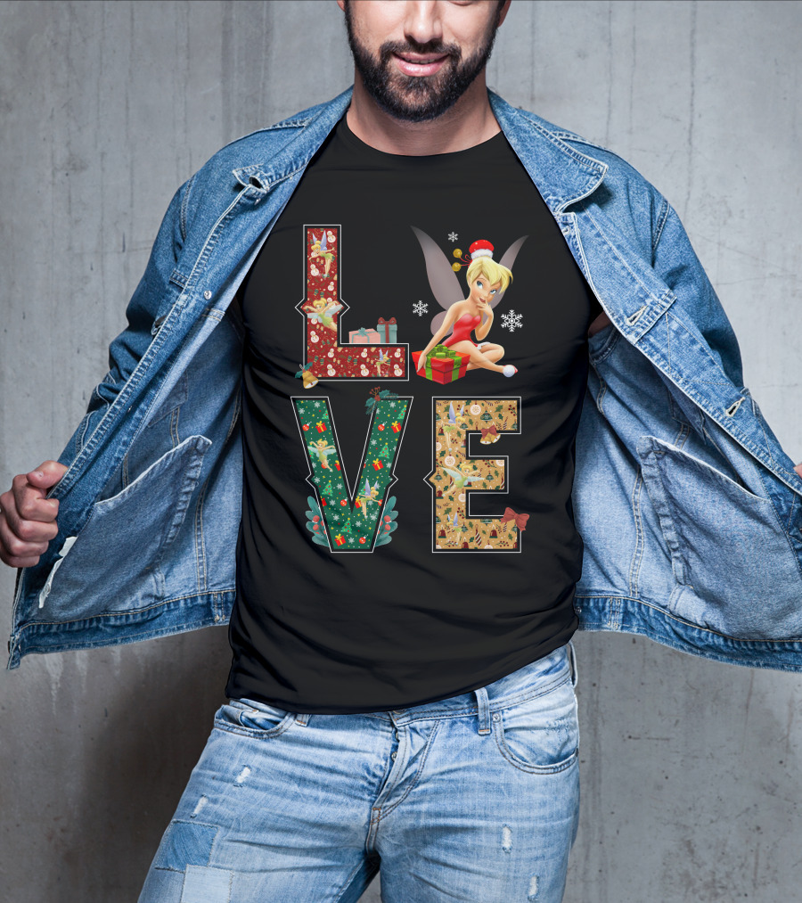 Love Tinkerbell Christmas Snowflakes Presents T-Shirt