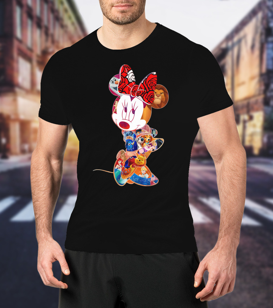 Disney Minnie Mouse With Olaf Simba Nemo Winnie Pooh Elsa Dory Mickey Characters T-Shirt