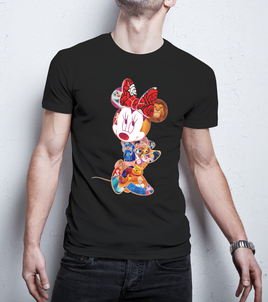 Disney Minnie Mouse With Olaf Simba Nemo Winnie Pooh Elsa Dory Mickey Characters T-Shirt
