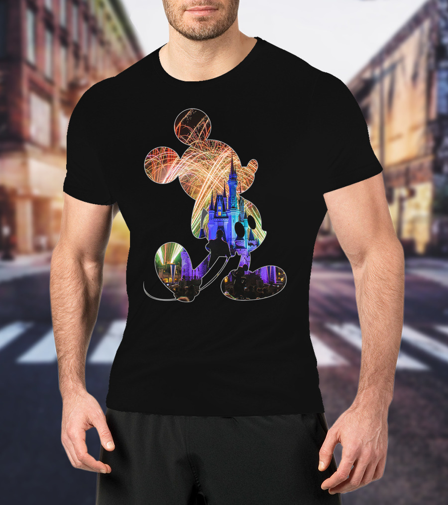 Mickey Mouse Silhouette Fireworks Castle Disney T-Shirt