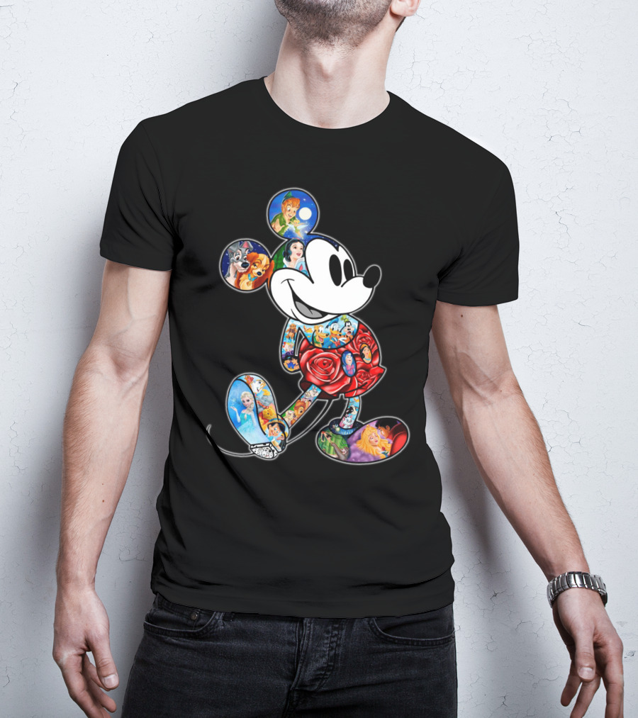 Mickey Mouse Collage Featuring Classic Disney Characters T-Shirt
