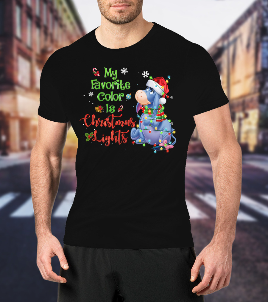 My Favorite Color Is Christmas Lights Eeyore Holiday Theme T-Shirt